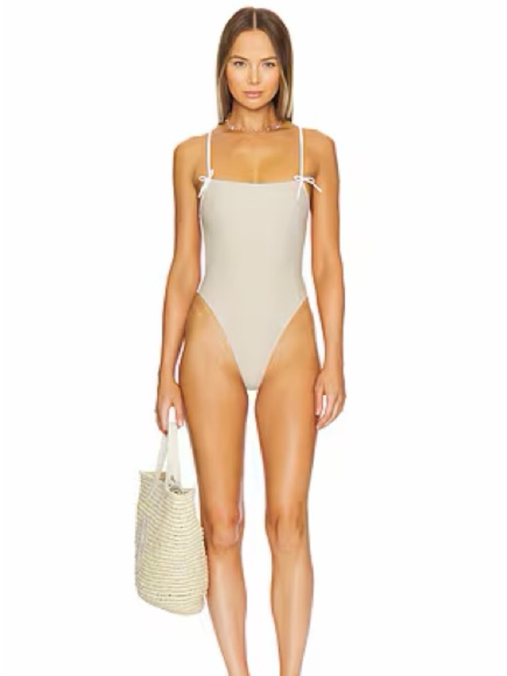Tularosa Pucara One Piece Beige & White Bathing Suit (Medium)
